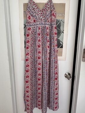 Romy Boho Floral Patchwork Maxi Dress Smocked Back V-Neck